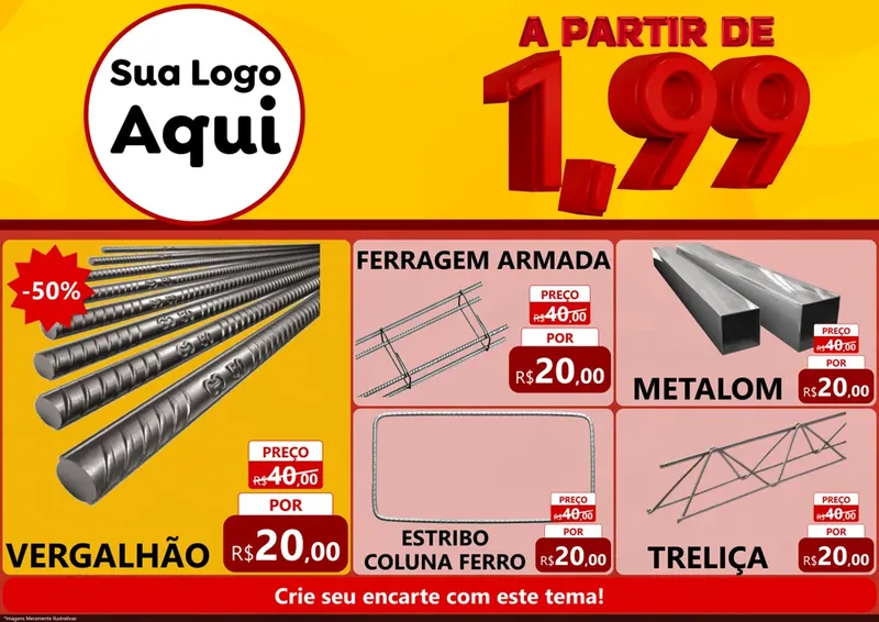 Modelo de Encarte para Encarte A4 Horizontal com o tema A Partir de Um e Noventa e Nove - 1,99 para Ferragens