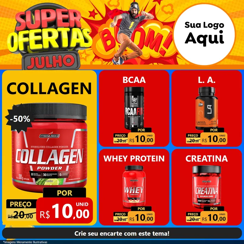 Modelo de Rede Social para Feed Facebook com o tema Super Ofertas Julho para Suplementos alimentares
