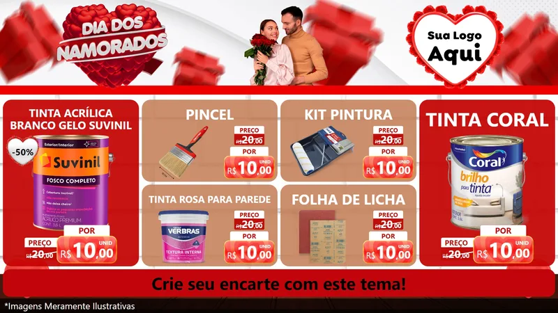 Modelo de TV para TV Horizontal com o tema Dia dos Namorados para Tintas e Ferramentas