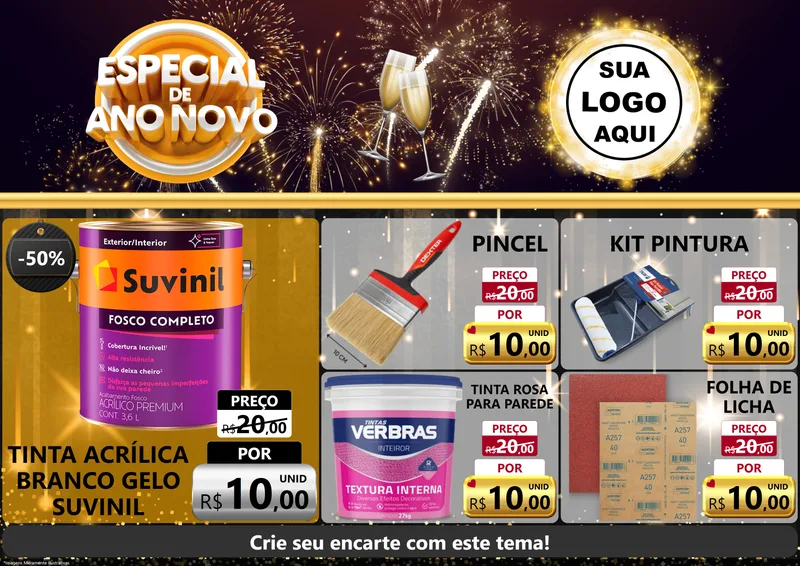 Modelo de Encarte para Encarte A4 Horizontal com o tema Especial de Ano Novo para Tintas e Ferramentas