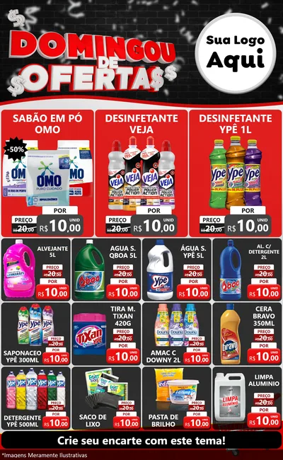 Modelo de Encarte para Encarte Grande com o tema Domingou de Ofertas para Produtos de Limpeza