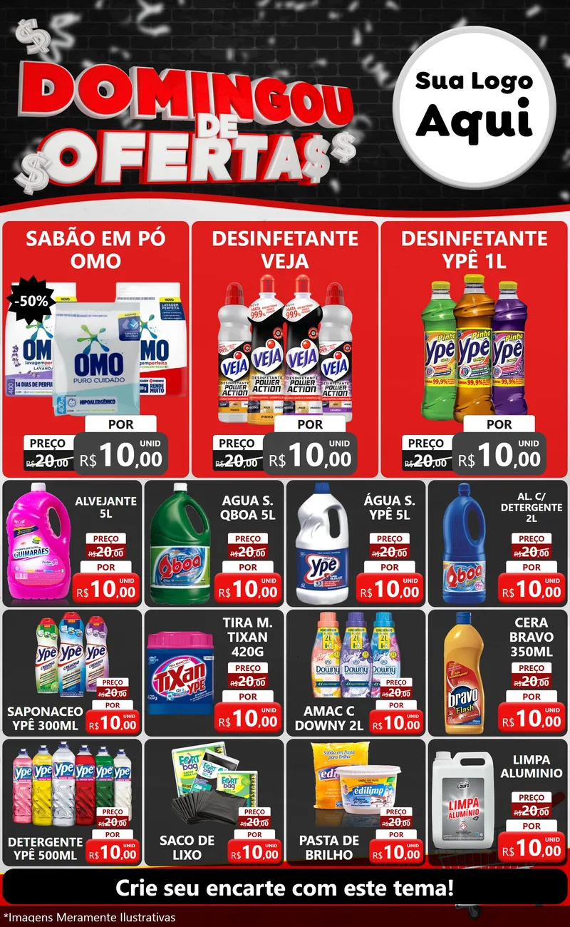 Modelo de Encarte para Encarte Grande com o tema Domingou de Ofertas para Produtos de Limpeza