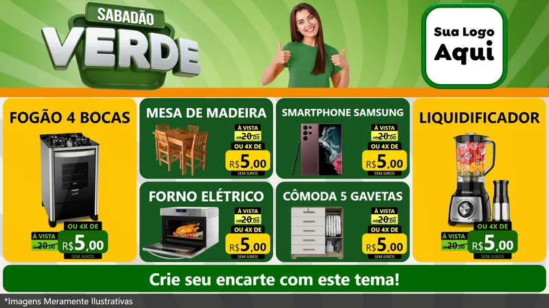 Modelo de TV para TV Horizontal com o tema Sabadão Verde para Móveis e Eletro