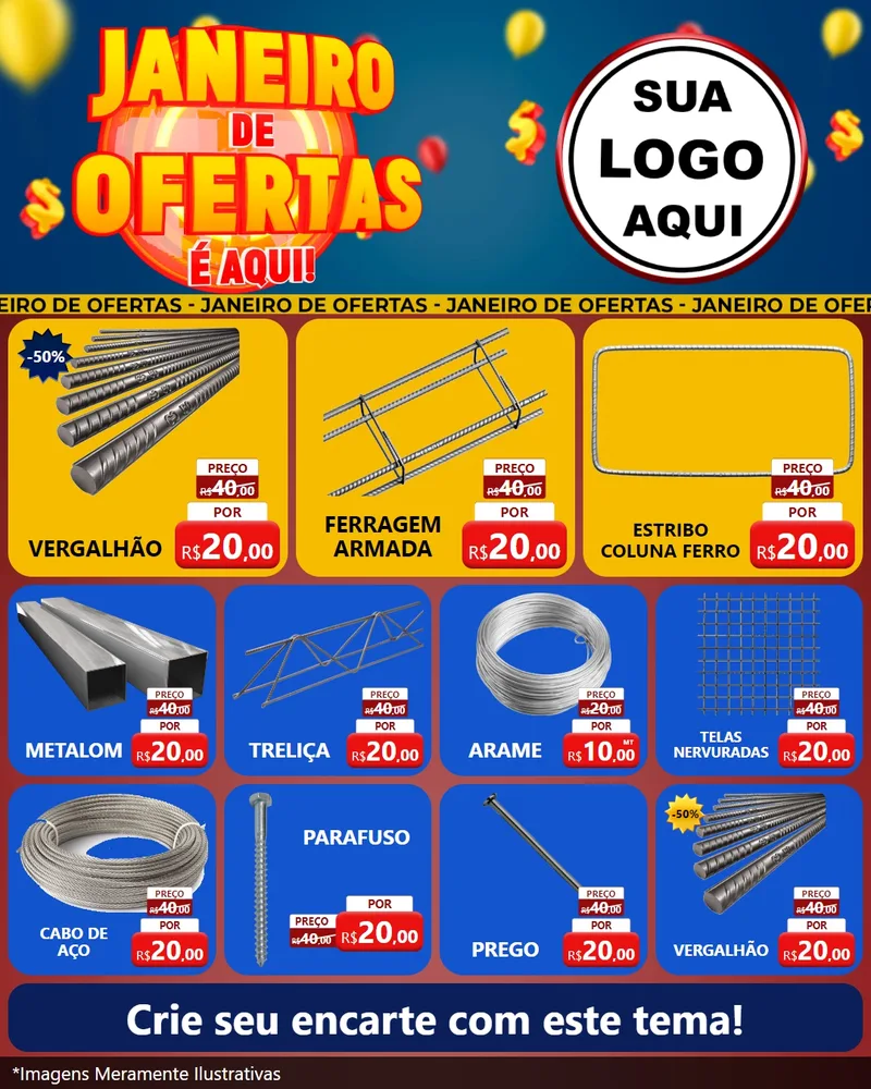 Modelo de Rede Social para Feed Instagram com o tema Janeiro de Ofertas É Aqui! para Ferragens