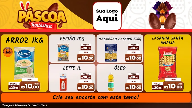 Modelo de TV para TV Horizontal com o tema Páscoa Fantástica para Supermercado