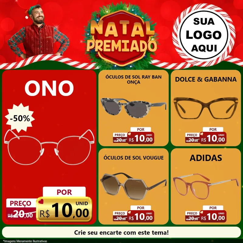 Modelo de Rede Social para Feed Facebook com o tema Natal Premiado para Óticas