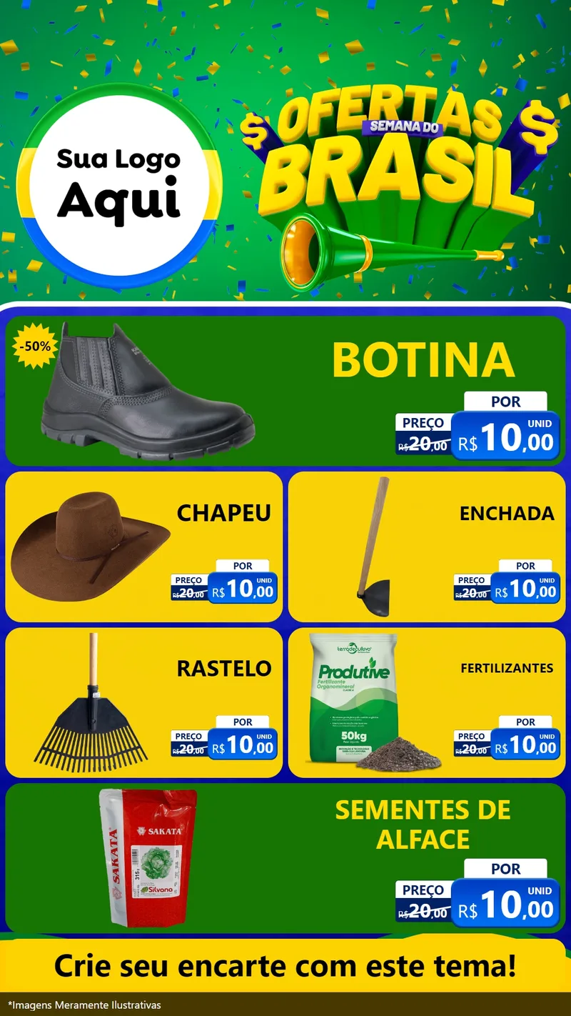 Modelo de TV para TV Vertical com o tema Ofertas Semana do Brasil para Agropecuária