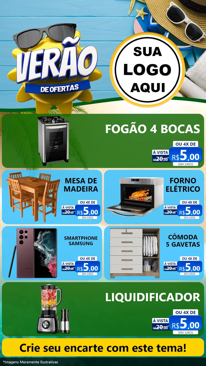 Modelo de TV para TV Vertical com o tema Verão de Ofertas para Móveis e Eletro