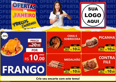 Modelo de Encarte para Encarte A4 Horizontal com o tema Ofertas de Janeiro - Preços Incríveis para Assados
