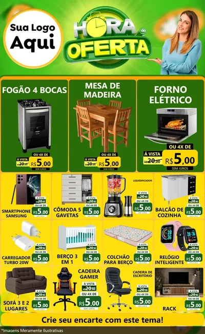 Modelo de Encarte para Encarte Grande com o tema Hora da Oferta para Móveis e Eletro