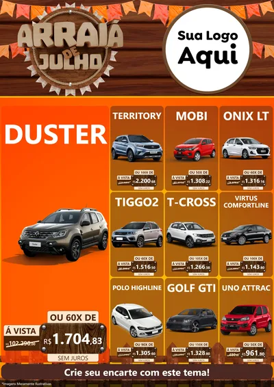 Modelo de Encarte para Encarte A4 Vertical com o tema Arraiá de Julho - Junina para Concessionaria de Carros