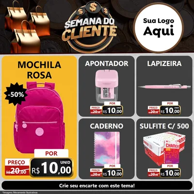 Modelo de Rede Social para Feed Facebook com o tema Semana do Cliente para Papelaria
