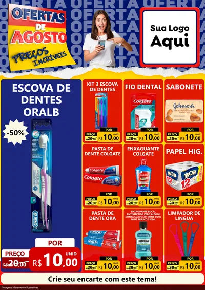 Modelo de Encarte para Encarte A4 Vertical com o tema Ofertas de Agosto - Preços Incríveis para Higiene Pessoal