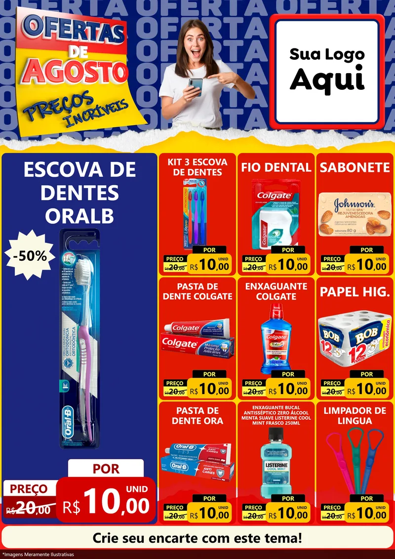 Modelo de Encarte para Encarte A4 Vertical com o tema Ofertas de Agosto - Preços Incríveis para Higiene Pessoal