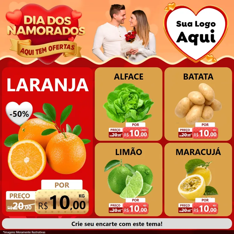 Modelo de Rede Social para Feed Facebook com o tema Dia dos Namorados - Aqui Tem Ofertas para Hortifrúti