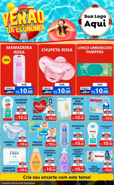 Modelo de Encarte para Encarte Grande com o tema Verão da Economia para Bebês