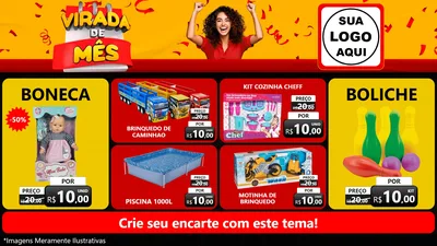Modelo de TV para TV Horizontal com o tema Virada de Mês para Brinquedos