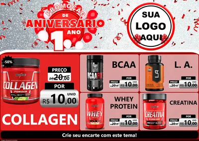 Modelo de Encarte para Encarte A4 Horizontal com o tema Promoção de Aniversário - 1 Ano para Suplementos alimentares