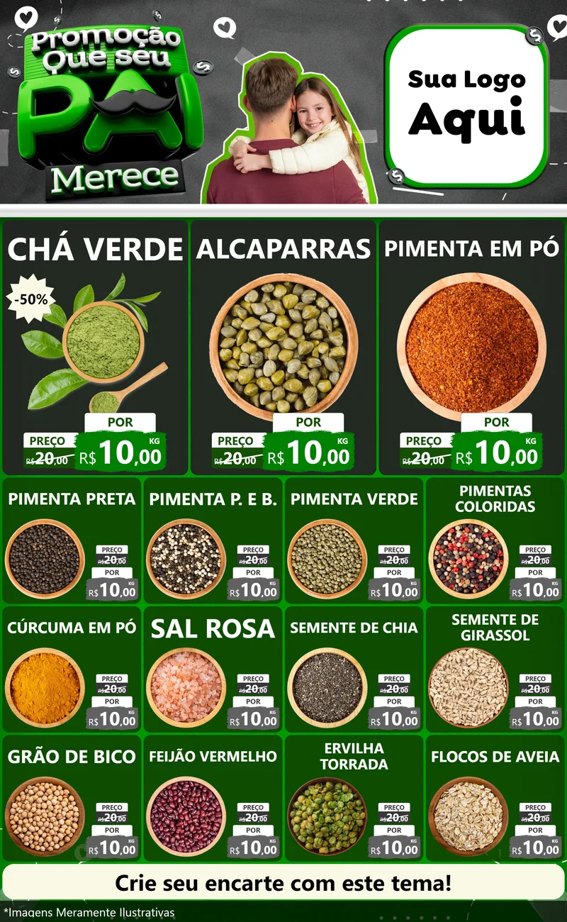 Modelo de Encarte para Encarte Grande com o tema Promoção Que seu Pai Merece para Produtos Naturais