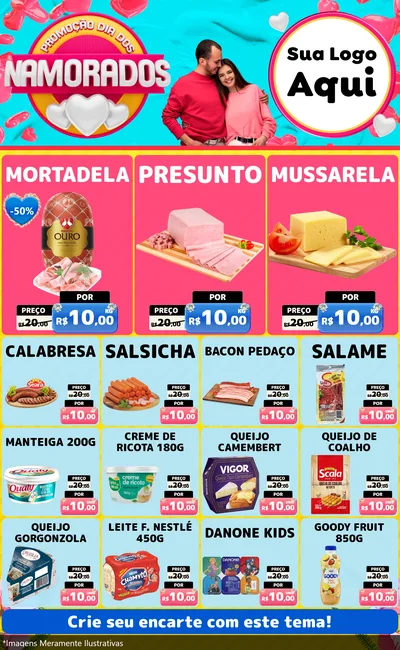 Modelo de Encarte para Encarte Grande com o tema Promoção Dia dos Namorados para Frios e Laticínios