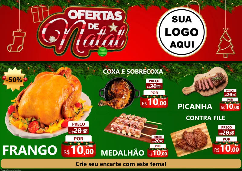 Modelo de Encarte para Encarte A4 Horizontal com o tema Ofertas de Natal para Assados