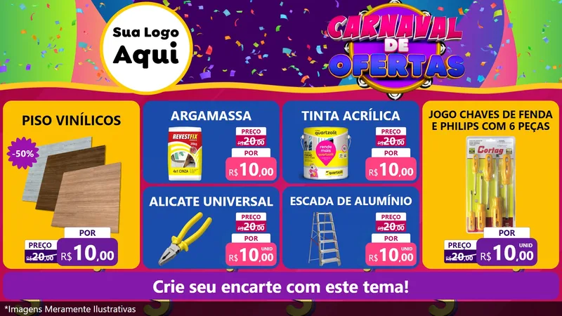 Modelo de TV para TV Horizontal com o tema Carnaval de Ofertas para Material para Construção