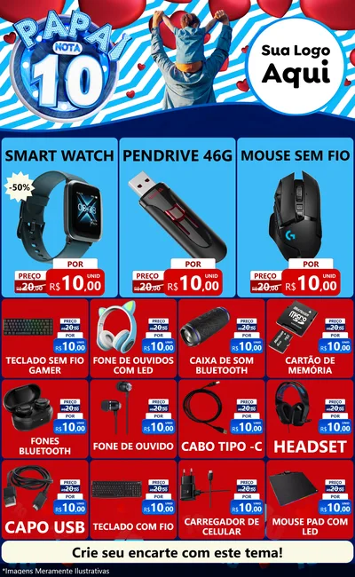 Modelo de Encarte para Encarte Grande com o tema Papai Nota 10 para Informática