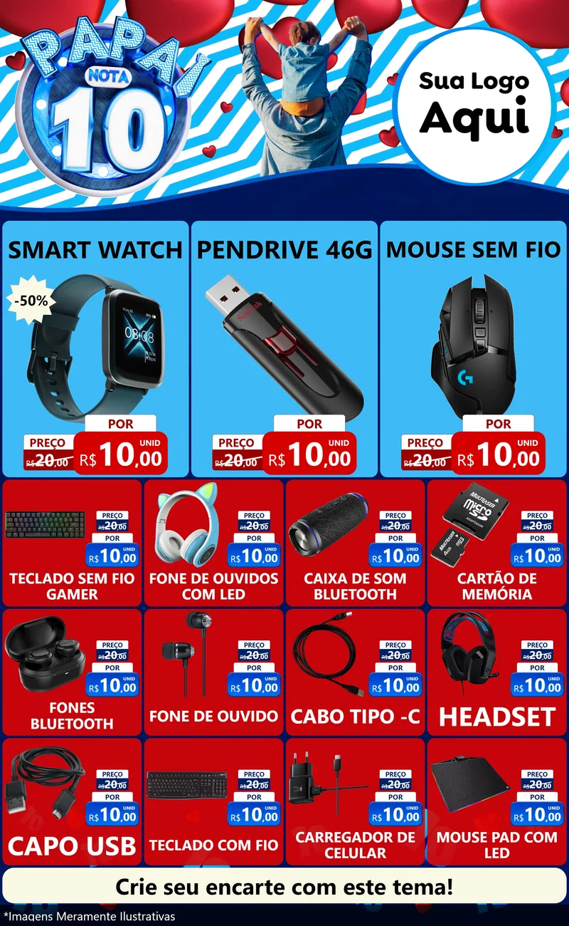 Modelo de Encarte para Encarte Grande com o tema Papai Nota 10 para Informática