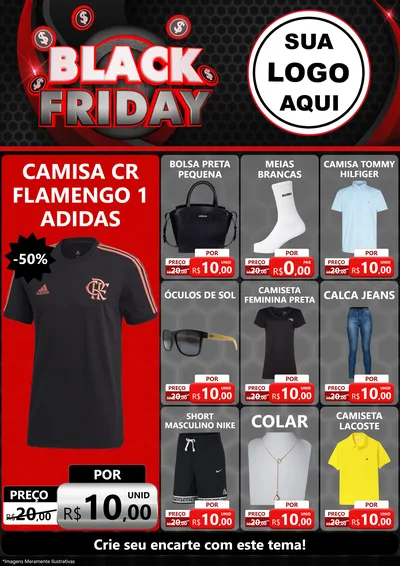 Modelo de Encarte para Encarte A4 Vertical com o tema Black Friday para Roupas e acessórios