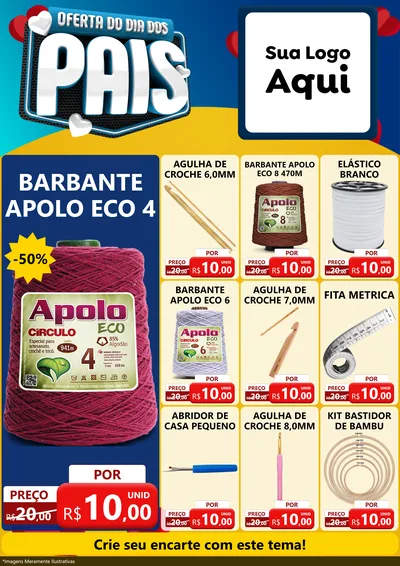 Modelo de Encarte para Encarte A4 Vertical com o tema Oferta Do Dia Dos Pais para Armarinho e Aviamentos