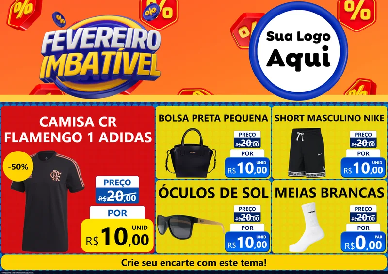 Modelo de Encarte para Encarte A4 Horizontal com o tema Fevereiro Imbatível para Roupas e acessórios