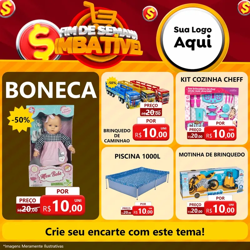 Modelo de Rede Social para Feed Facebook com o tema Fim de Semana Imbatível para Brinquedos