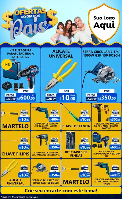 Modelo de Encarte para Encarte Grande com o tema Ofertas do Dia dos Pais para Maquinas e Ferramentas