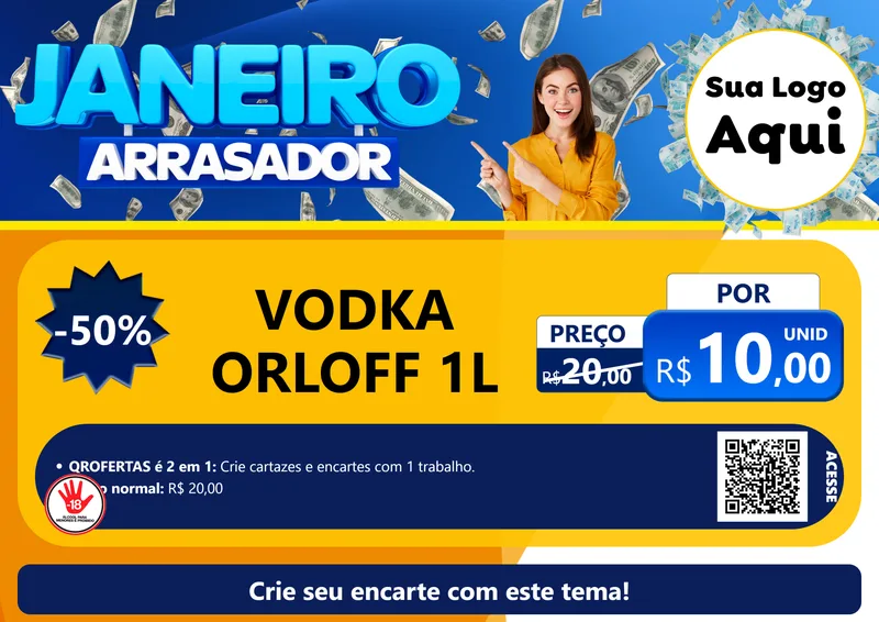 Modelo de Cartaz para Cartaz A4 Horizontal com o tema Janeiro Arrasador para Distribuidora de bebidas