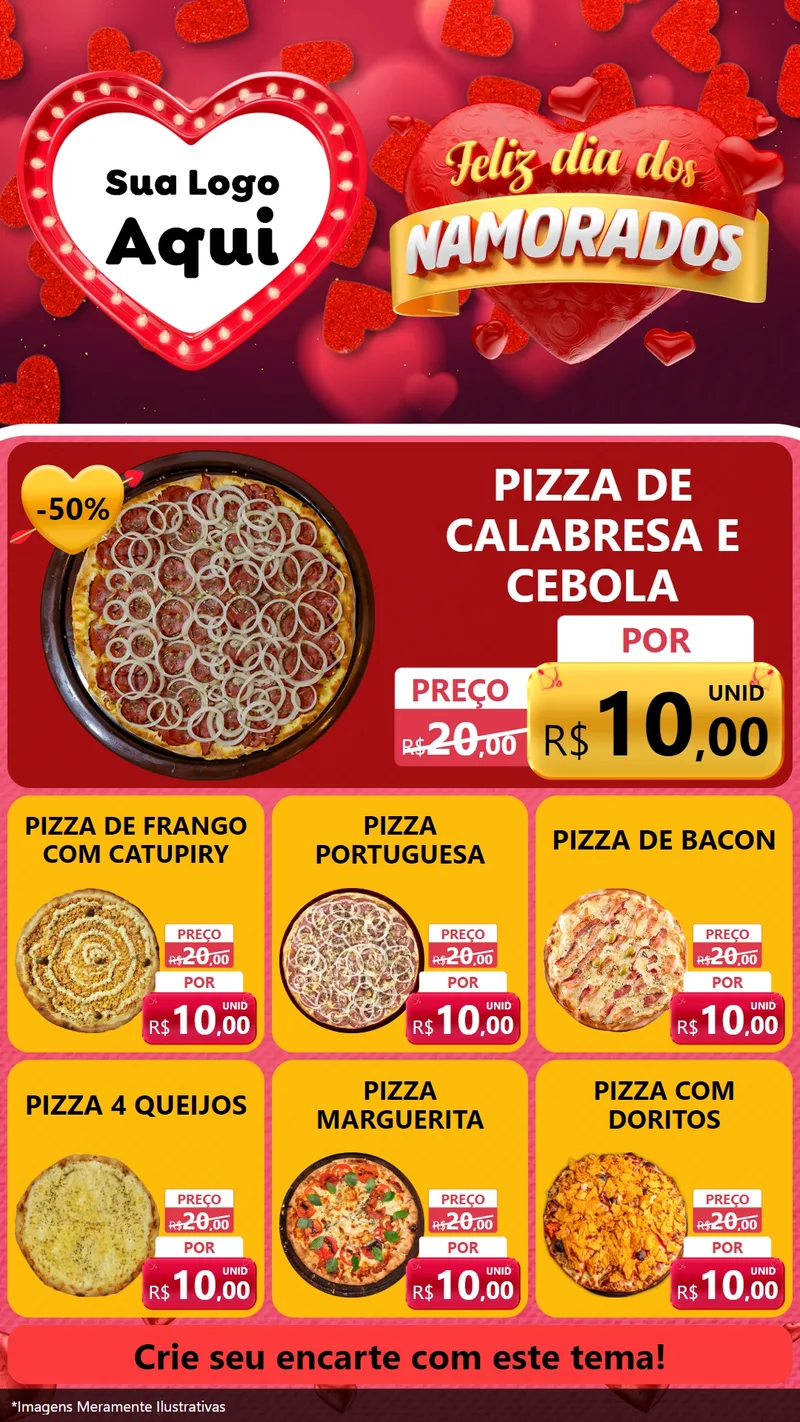 Modelo de Rede Social para Stories com o tema Feliz Dia Dos Namorados para Pizzaria