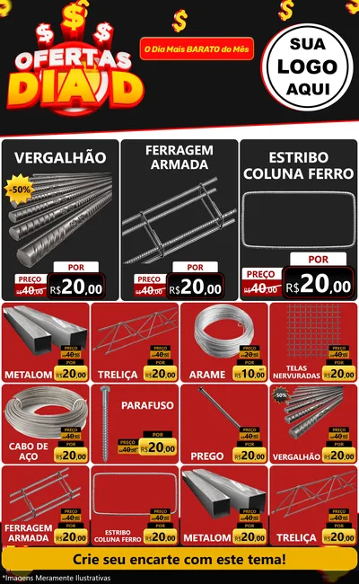 Modelo de Encarte para Encarte Grande com o tema Ofertas Dia D para Ferragens