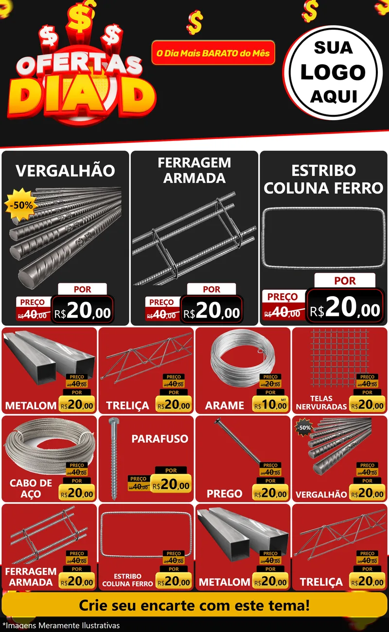 Modelo de Encarte para Encarte Grande com o tema Ofertas Dia D para Ferragens