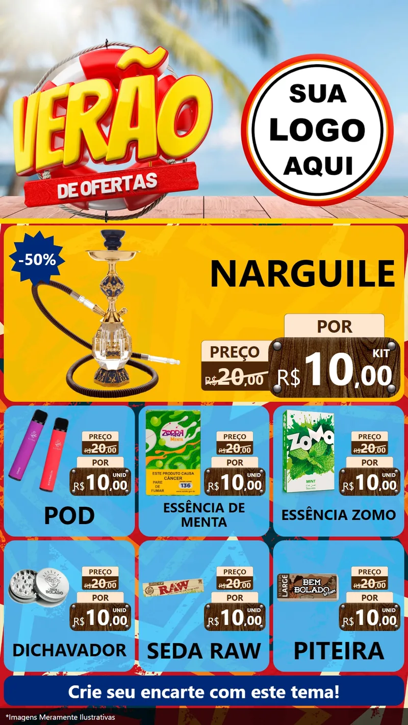 Modelo de Rede Social para Stories com o tema Verão de Ofertas para Tabacaria