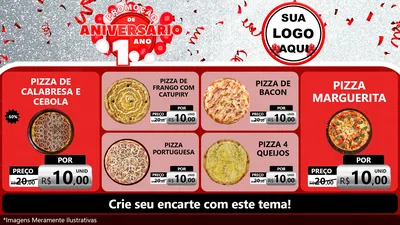 Modelo de TV para TV Horizontal com o tema Promoção de Aniversário - 1 Ano para Pizzaria