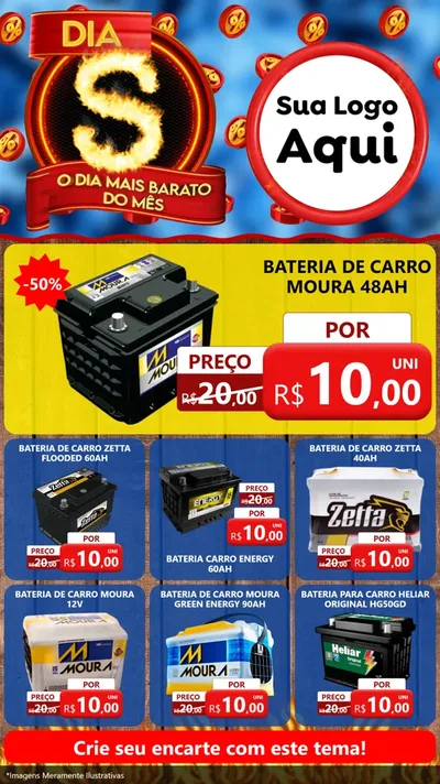 Modelo de Rede Social para Stories com o tema Dia S - O Dia Mais Barato Do Mês para Baterias Elétricas