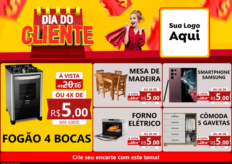 Modelo de Encarte para Encarte A4 Horizontal com o tema Dia do Cliente para Móveis e Eletro