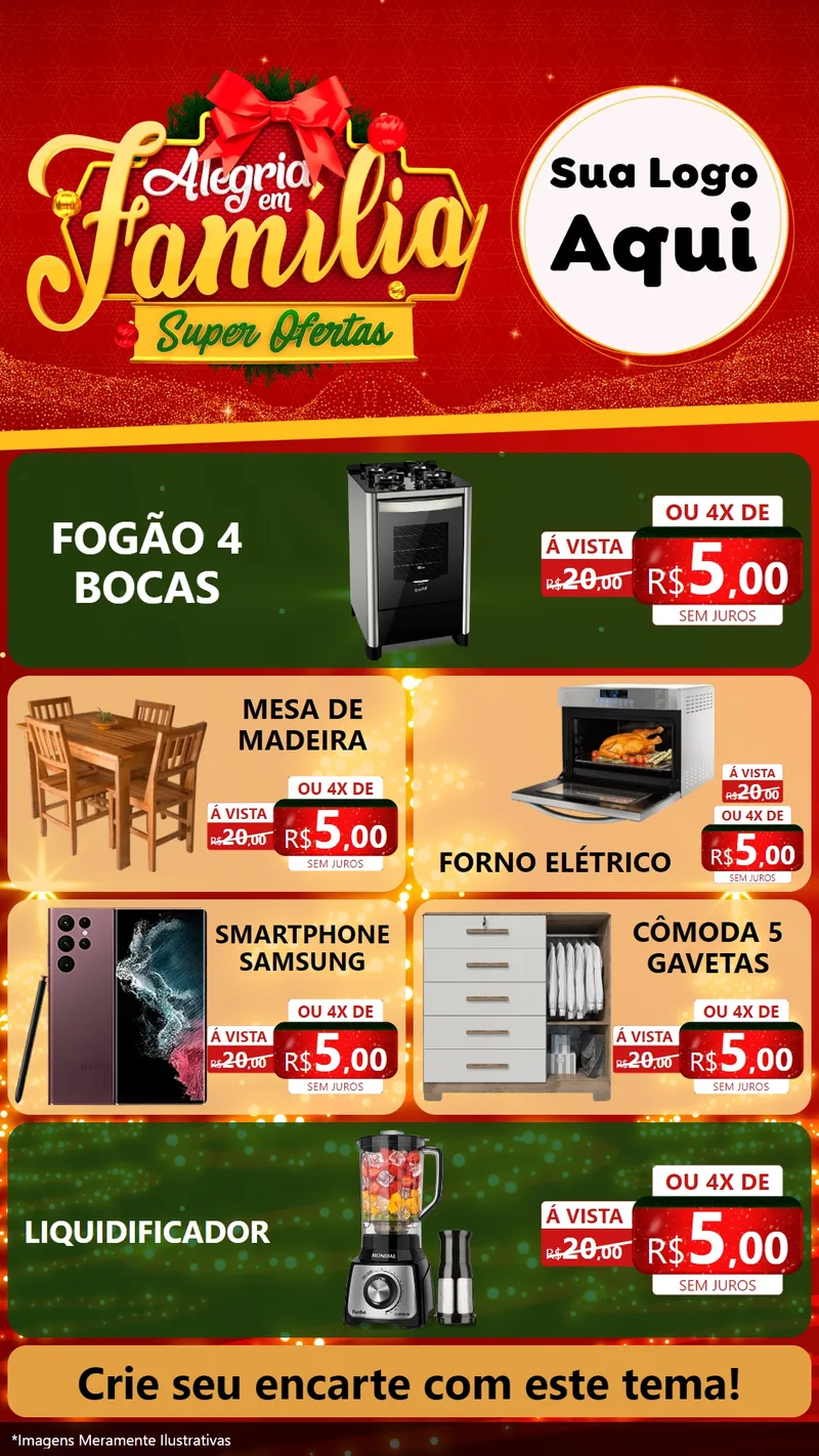 Modelo de TV para TV Vertical com o tema Alegria em Família Super Ofertas - Natal para Móveis e Eletro
