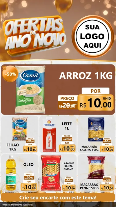 Modelo de Rede Social para Stories com o tema Ofertas de Ano Novo para Supermercado