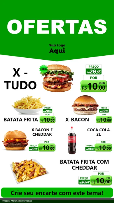 Modelo de TV para TV Vertical com o tema Ofertas Verde Cartaz para Hamburgueria