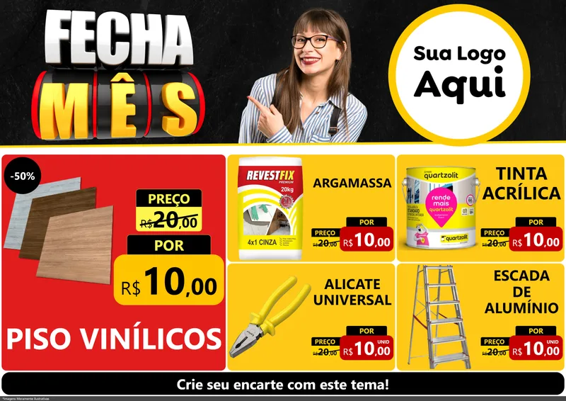 Modelo de Encarte para Encarte A4 Horizontal com o tema Fecha Mês para Material para Construção