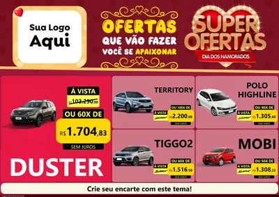Modelo de Encarte para Encarte A4 Horizontal com o tema Dia dos Namorados para Concessionaria de Carros
