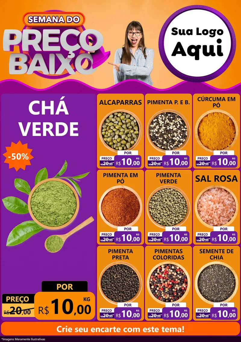 Modelo de Encarte para Encarte A4 Vertical com o tema Semana do Preço Baixo para Produtos Naturais