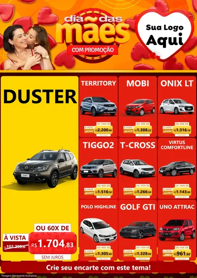 Modelo de Encarte para Encarte A4 Vertical com o tema Dia das Mães com Promoção para Concessionaria de Carros