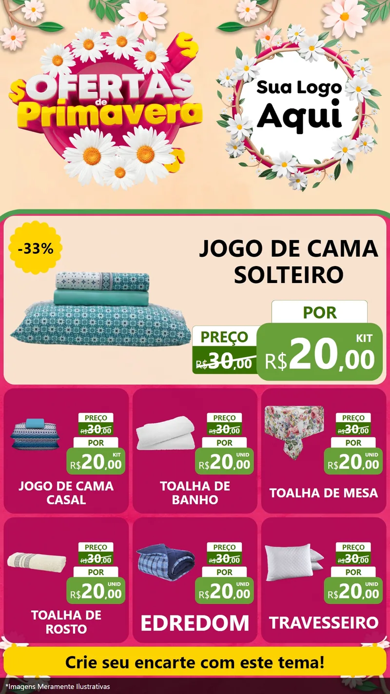 Modelo de Rede Social para Stories com o tema Ofertas de Primavera para Cama, Mesa e Banho