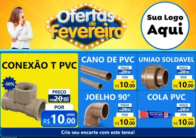 Modelo de Encarte para Encarte A4 Horizontal com o tema Ofertas de Fevereiro para Tubos e conexões